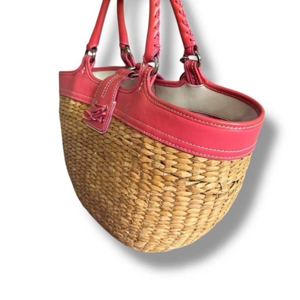 Y2k Coach‎ 2003 Pink Basket Weave Straw Leather Soho Buckle Bag - Picture 4 of 9